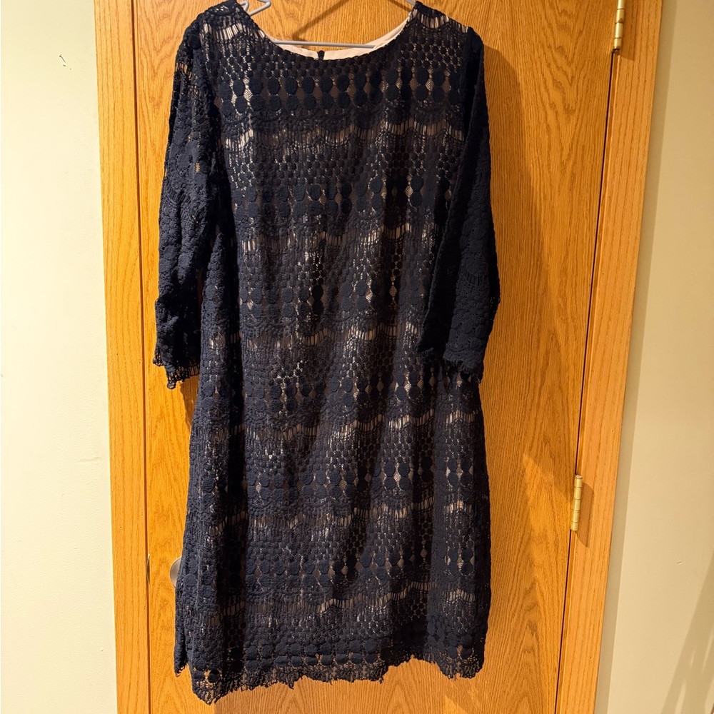 Elegant Navy Lace Long Sleeve Dress